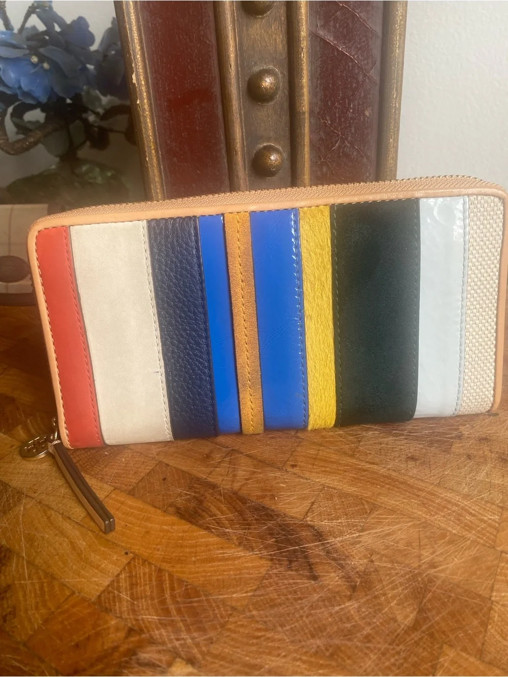 Tory Burch Multi-Color Striped Zip Wallet